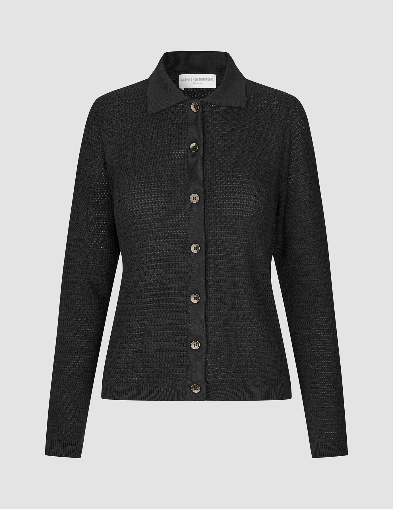 Women Structured Polo Long Sleeve Black